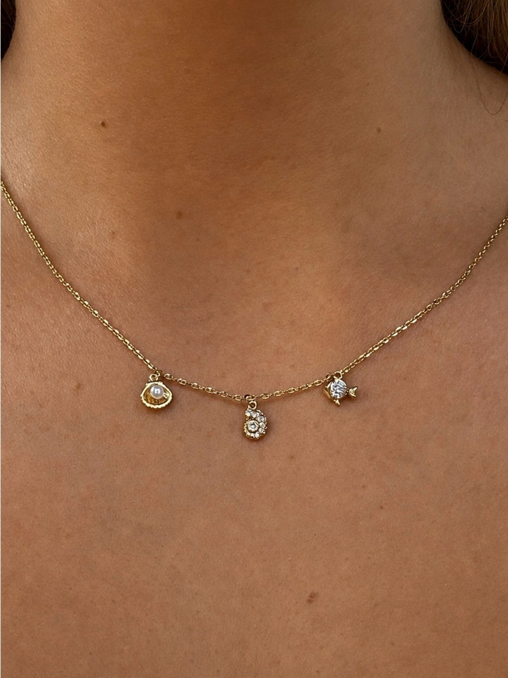 Target Gold-Tone Necklace with Pearl, Crystal & Fish Charms